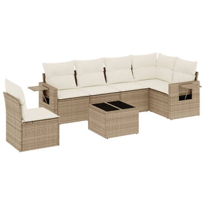 Set Divani da Giardino 7 pz con Cuscini Beige in Polyrattan 3252575