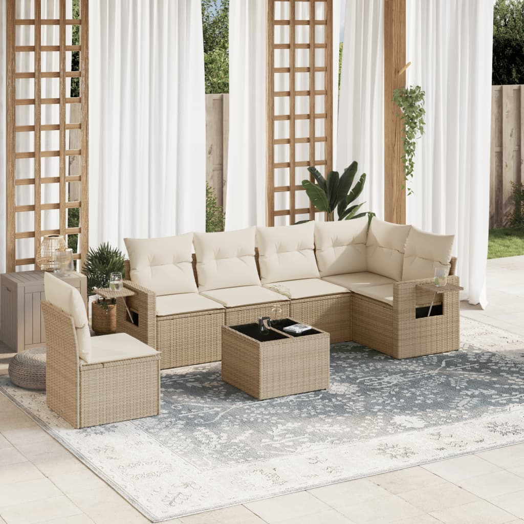 Set Divani da Giardino 7 pz con Cuscini Beige in Polyrattan 3252575