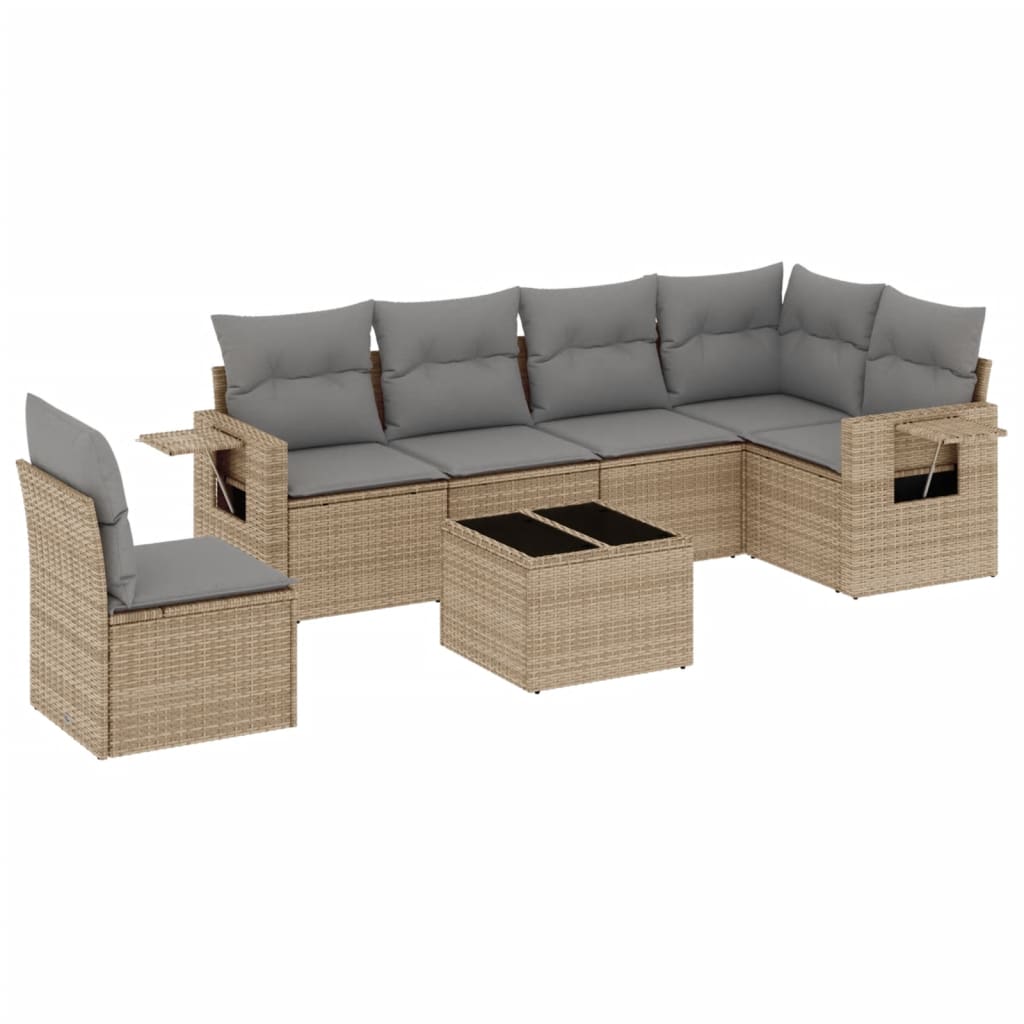 Set Divani da Giardino 7 pz con Cuscini Beige in Polyrattan 3252576