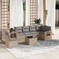 Set Divani da Giardino 7 pz con Cuscini Beige in Polyrattan 3252576