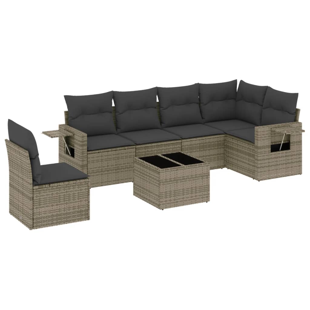 Set Divani da Giardino 7 pz con Cuscini Grigio in Polyrattan 3252577