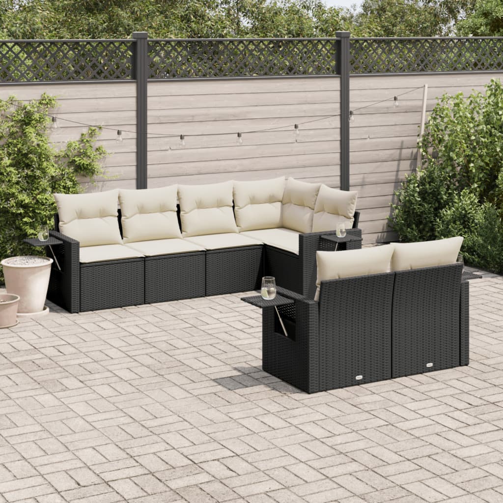 Set Divani da Giardino con Cuscini 7pz Nero Polyrattan 3252743