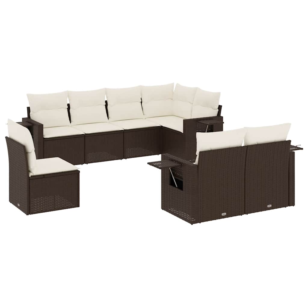 Set Divani da Giardino 8 pz con Cuscini Marrone in Polyrattan 3252780