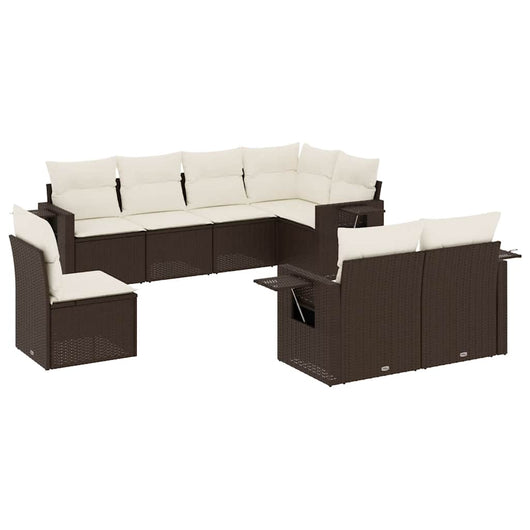 Set Divani da Giardino 8 pz con Cuscini Marrone in Polyrattan 3252780