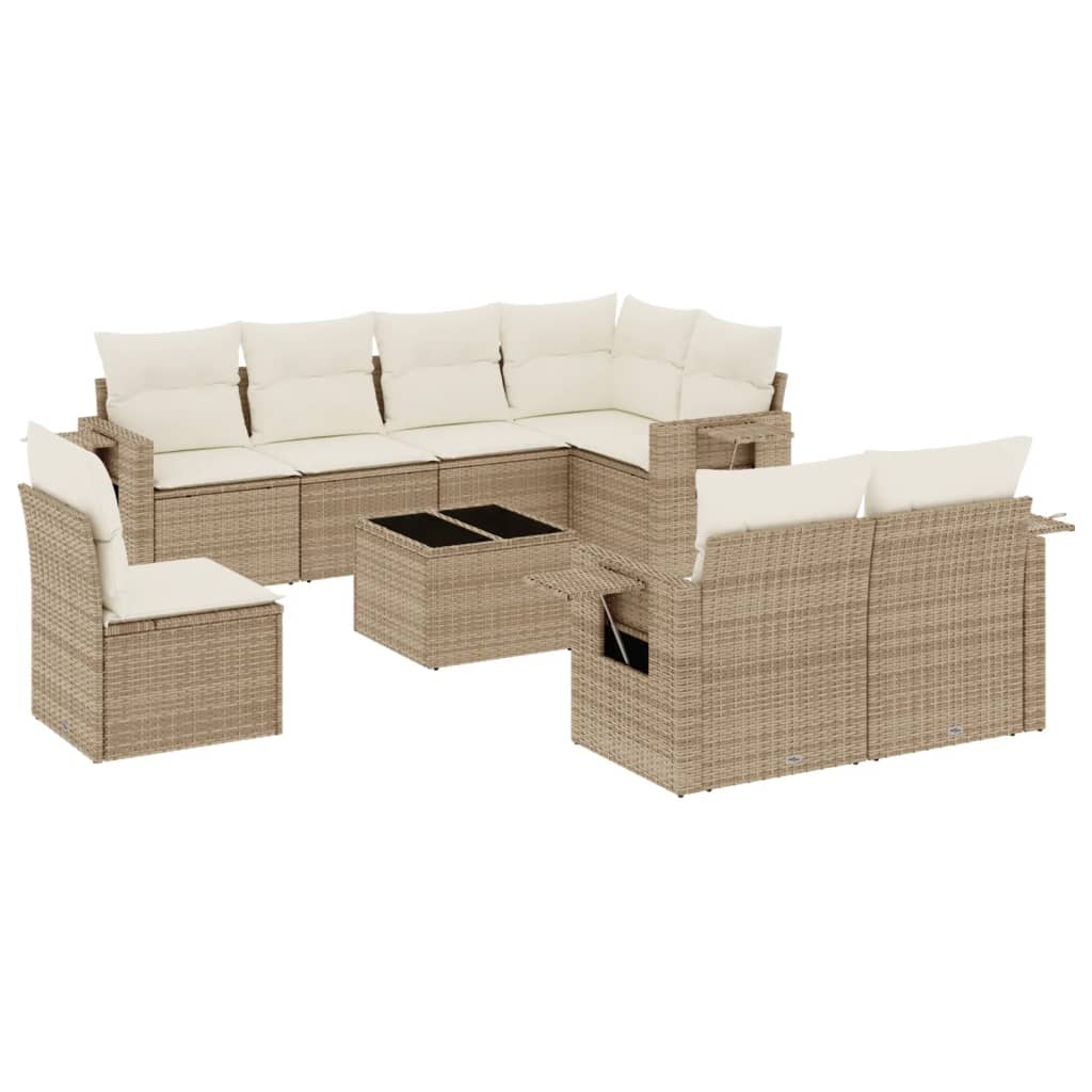 Set Divano da Giardino 9 pz con Cuscini Beige in Polyrattan 3252785