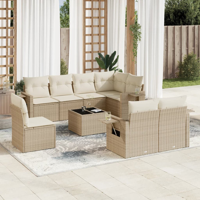 Set Divano da Giardino 9 pz con Cuscini Beige in Polyrattan 3252785