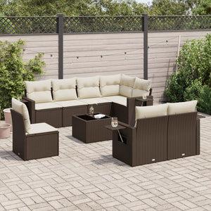 Set Divani da Giardino 9pz con Cuscini Marrone in Polyrattan