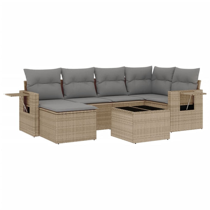 Set Divani da Giardino 7 pz con Cuscini Beige in Polyrattan 3252806