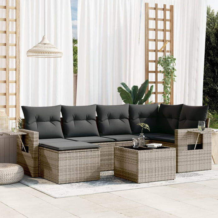 Set Divani da Giardino 7 pz con Cuscini Grigio in Polyrattan