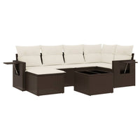 Set Divani da Giardino 7 pz con Cuscini Marrone in Polyrattan