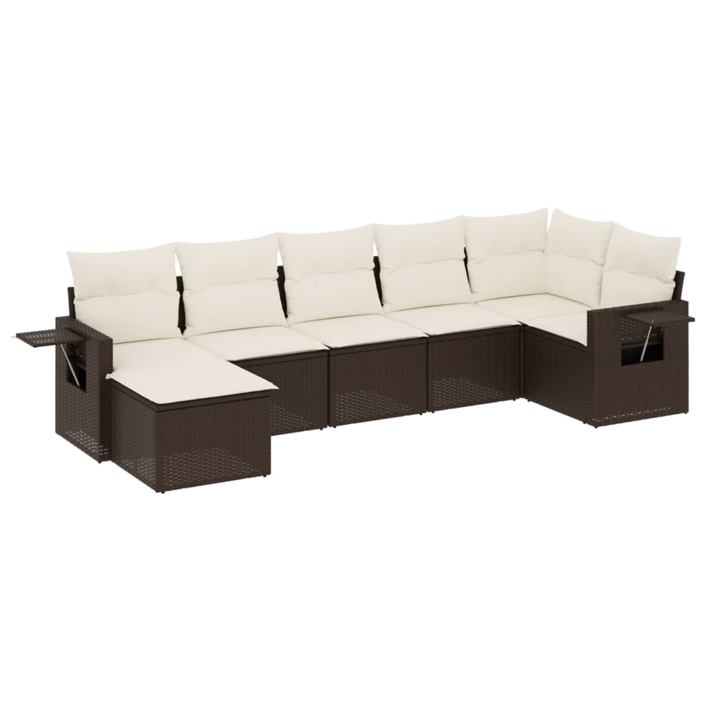 Set Divani da Giardino 7 pz con Cuscini Marrone in Polyrattan 3252820