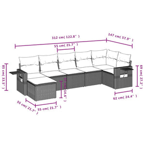 Set Divani da Giardino 7 pz con Cuscini Marrone in Polyrattan 3252820