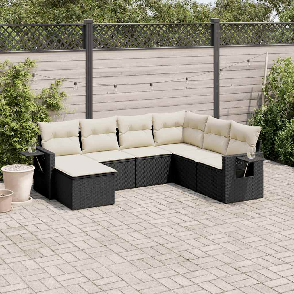 Set Divani da Giardino con Cuscini 7pz Nero Polyrattan 3252833