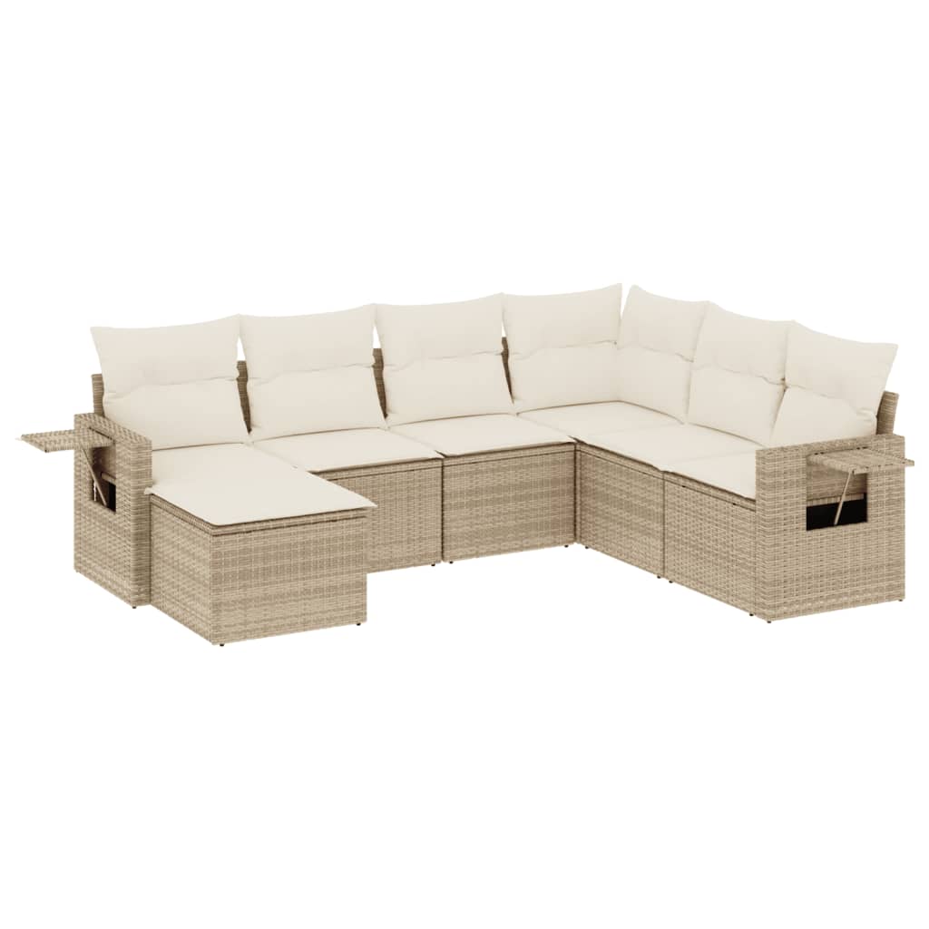 Set Divani da Giardino 7 pz con Cuscini Beige in Polyrattan 3252835