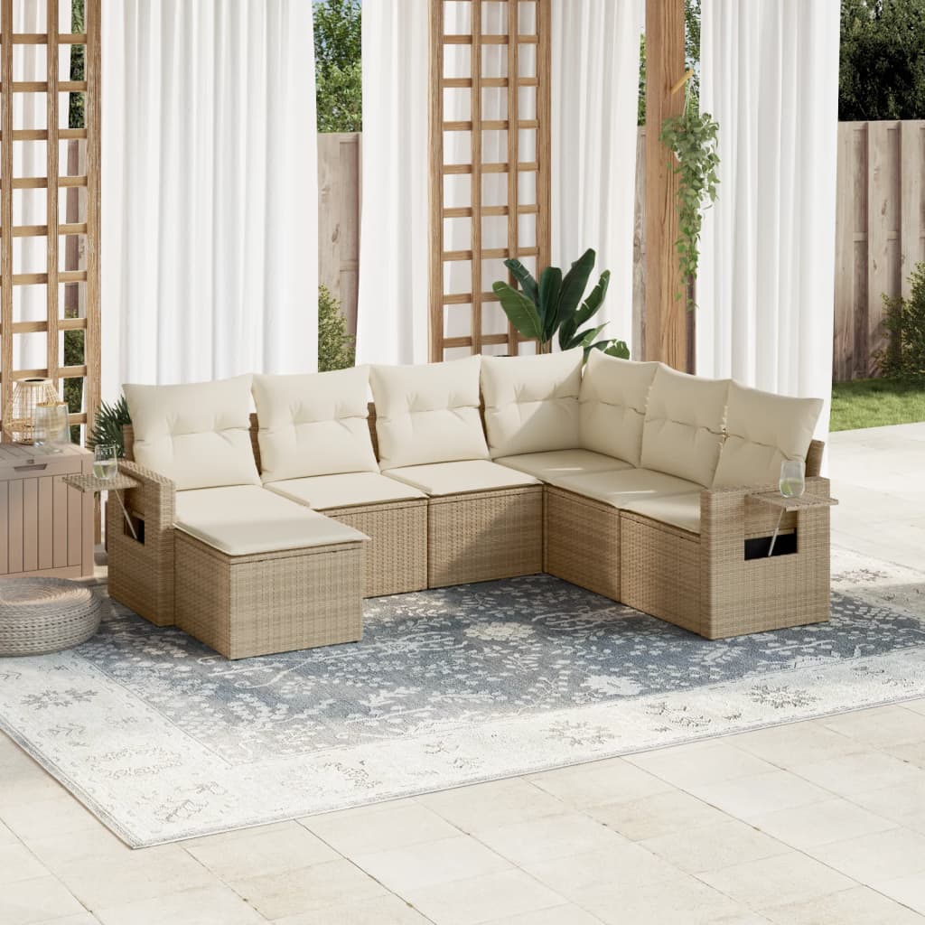 Set Divani da Giardino 7 pz con Cuscini Beige in Polyrattan 3252835