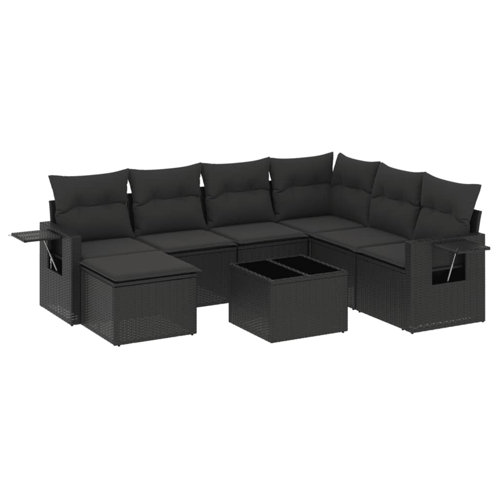 Set Divani da Giardino con Cuscini 8 pz Nero in Polyrattan 3252842