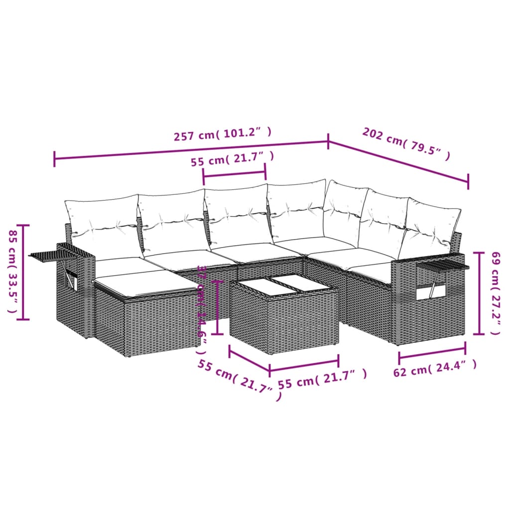 Set Divano da Giardino 8 pz con Cuscini Beige in Polyrattan 3252846