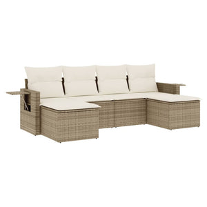 Set Divano da Giardino 6 pz con Cuscini Beige in Polyrattan 3252855
