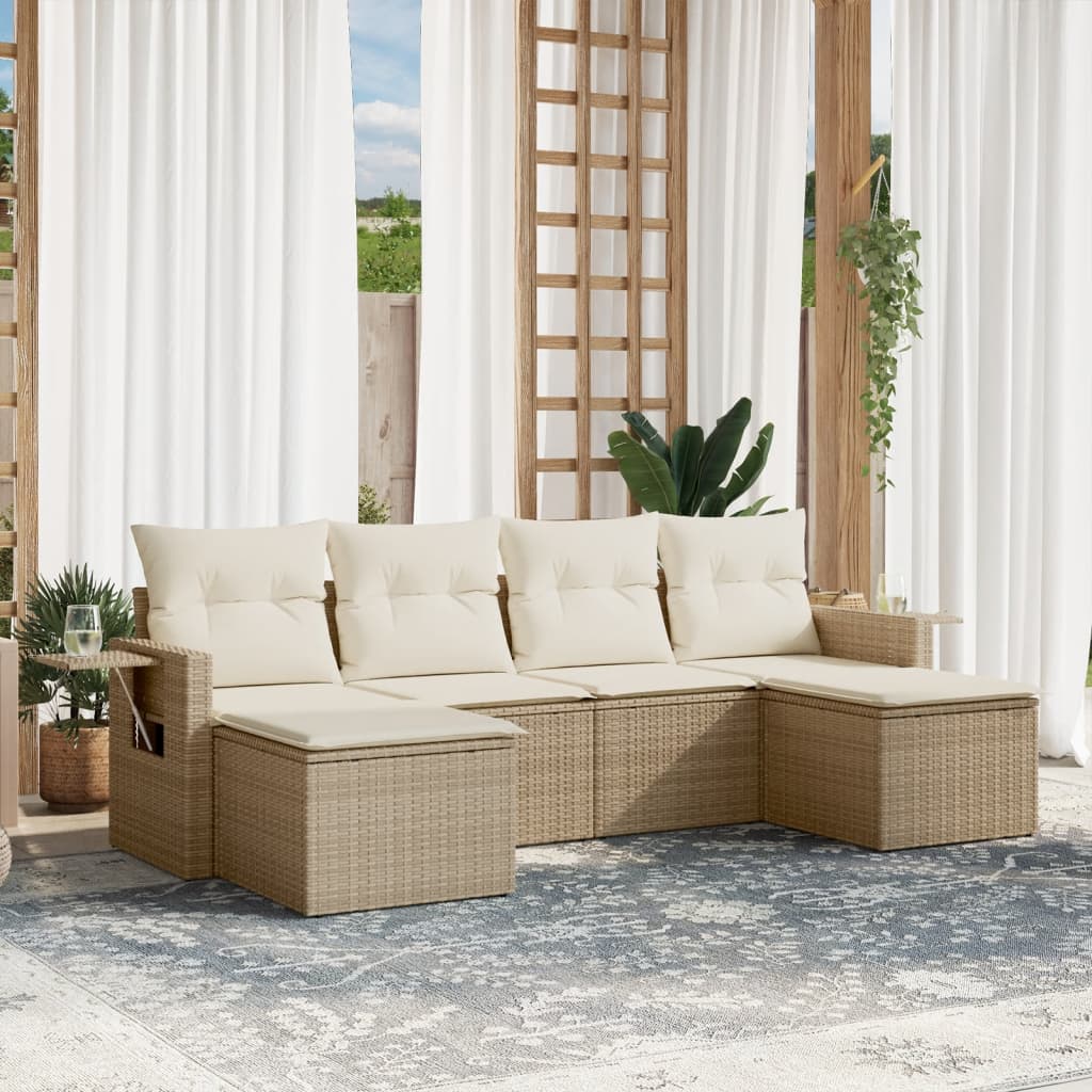 Set Divano da Giardino 6 pz con Cuscini Beige in Polyrattan 3252855