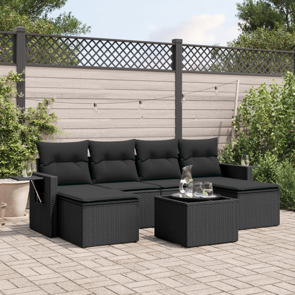 Set Divani da Giardino con Cuscini 7pz Nero Polyrattan 3252862