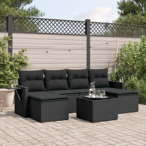 Set Divani da Giardino con Cuscini 7pz Nero Polyrattan 3252862