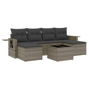 Set Divani da Giardino 7 pz con Cuscini Grigio in Polyrattan