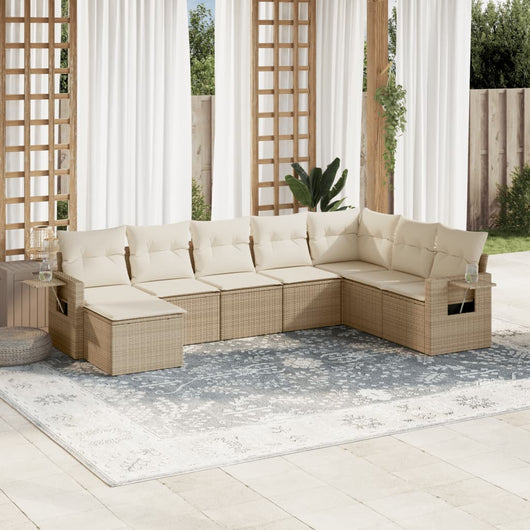 Set Divano da Giardino 8 pz con Cuscini Beige in Polyrattan 3252895