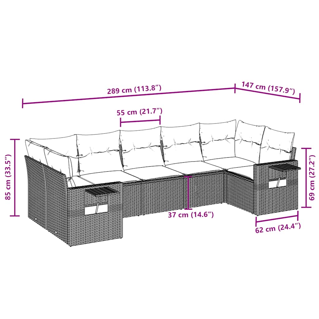Set Divani da Giardino 7 pz con Cuscini Marrone in Polyrattancod mxl 92216