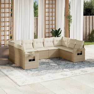 Set Divano da Giardino 9 pz con Cuscini Beige in Polyrattan 3252935