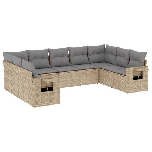 Set Divano da Giardino 9 pz con Cuscini Beige in Polyrattan