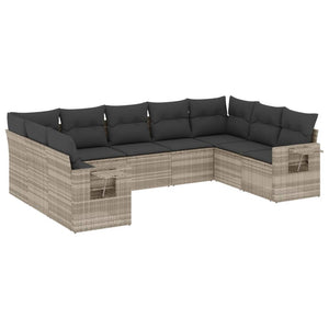 Set Divano da Giardino 9pz con Cuscini Grigio Chiaro Polyrattan 3252939