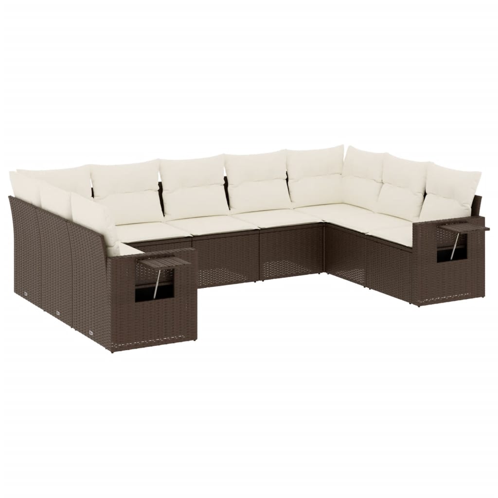 Set Divani da Giardino 9pz con Cuscini Marrone in Polyrattan 3252940