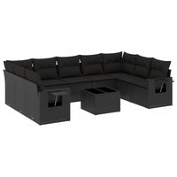 Set Divani da Giardino 10pz con Cuscini in Polyrattan Nero
