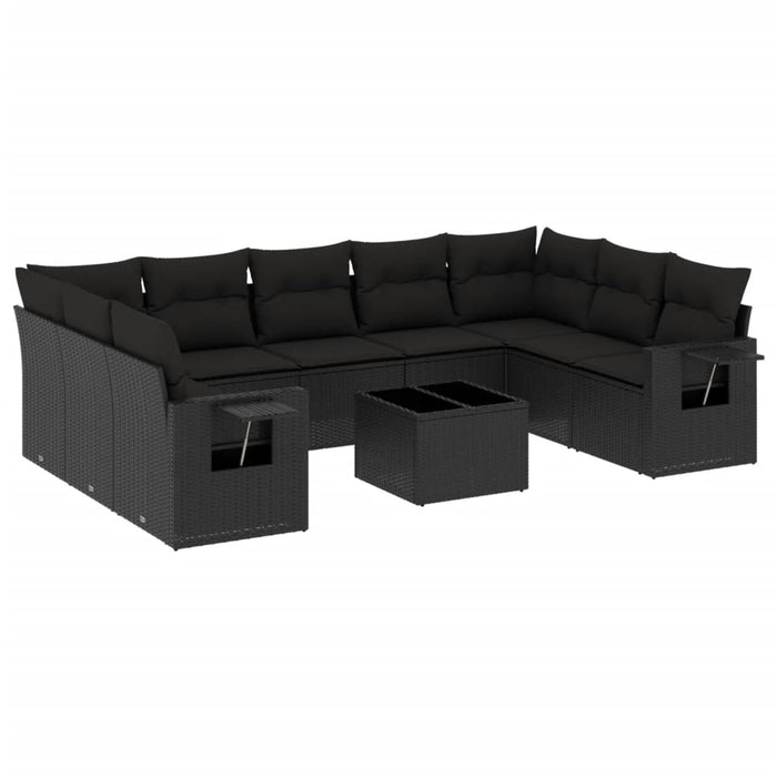 Set Divani da Giardino 10pz con Cuscini in Polyrattan Nero
