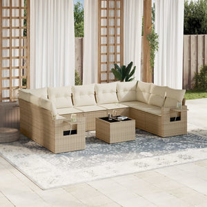Set Divano da Giardino 10 pz con Cuscini Beige in Polyrattan 3252945