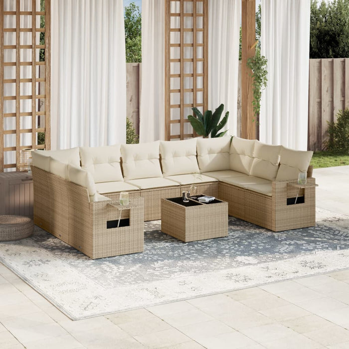 Set Divano da Giardino 10 pz con Cuscini Beige in Polyrattan 3252945