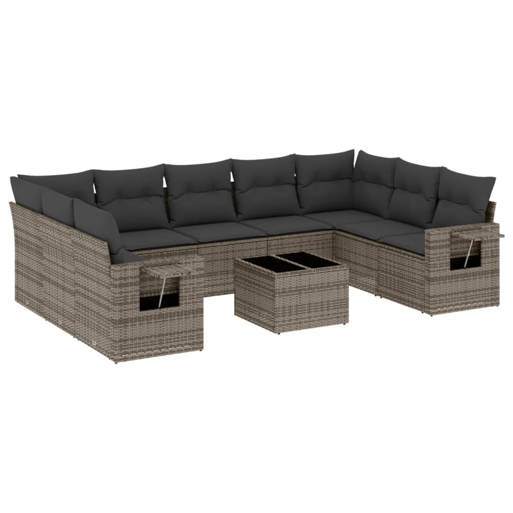 Set Divano da Giardino 10 pz con Cuscini Grigio in Polyrattan 3252947