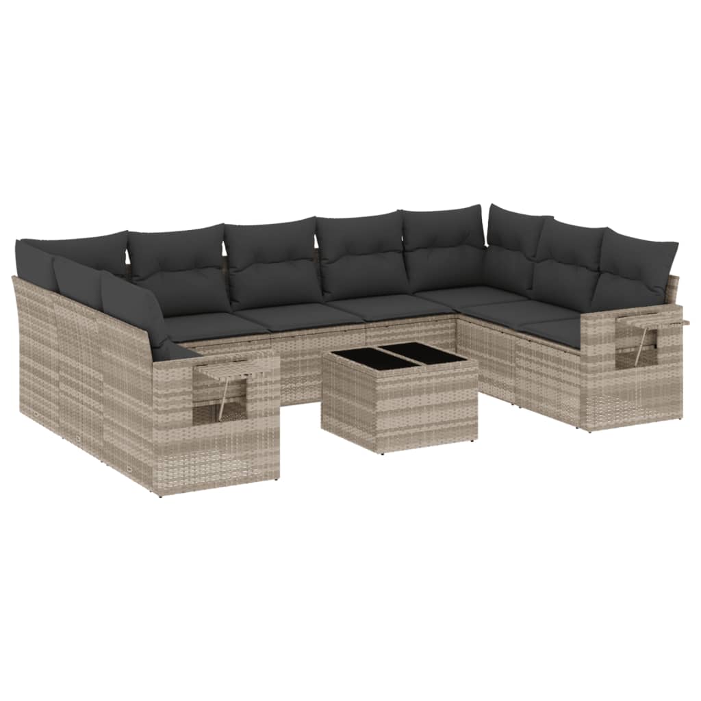 Set Divano Giardino 10 pz con Cuscini Grigio Chiaro Polyrattan