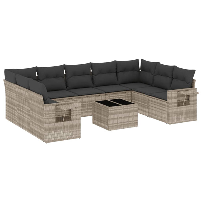 Set Divano Giardino 10 pz con Cuscini Grigio Chiaro Polyrattan
