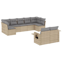Set Divano da Giardino 9 pz con Cuscini Beige in Polyrattan