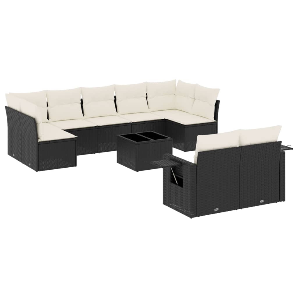 Set Divani da Giardino 10pz con Cuscini in Polyrattan Nero