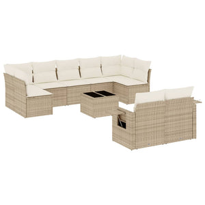 Set Divano da Giardino 10 pz con Cuscini Beige in Polyrattan 3252965