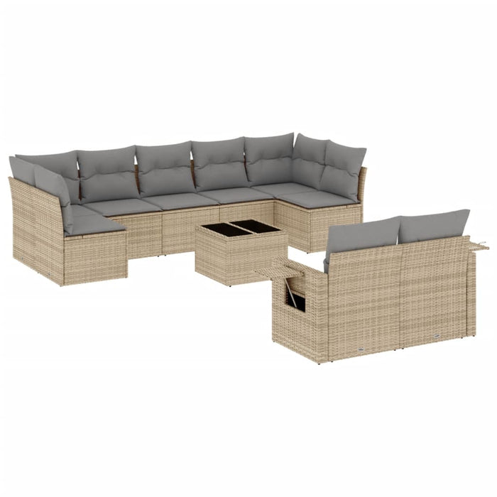 Set Divano da Giardino 10 pz con Cuscini Beige in Polyrattan 3252966