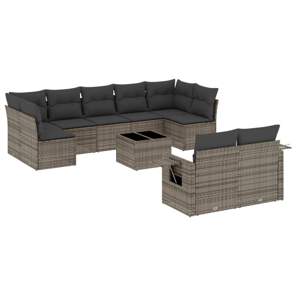 Set Divano da Giardino 10 pz con Cuscini Grigio in Polyrattan 3252967