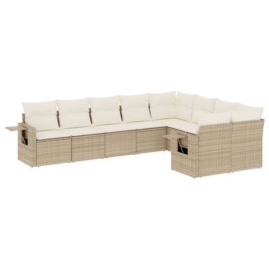 Set Divano da Giardino 9 pz con Cuscini Beige in Polyrattan 3252975