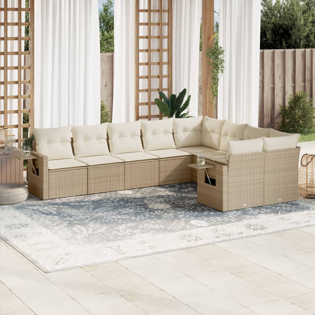 Set Divano da Giardino 9 pz con Cuscini Beige in Polyrattan 3252975