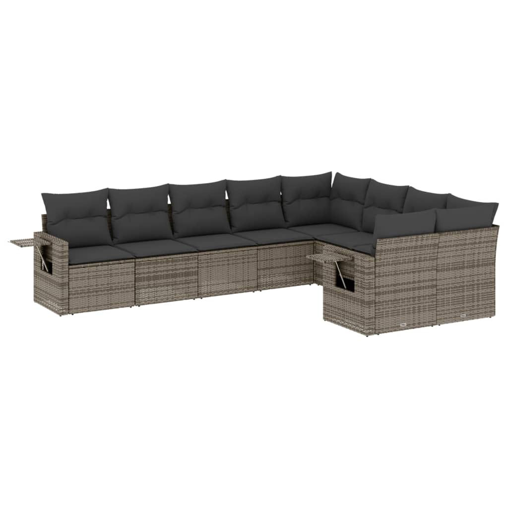 Set Divano da Giardino 9 pz con Cuscini Grigio in Polyrattan