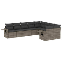 Set Divano da Giardino 9 pz con Cuscini Grigio in Polyrattan