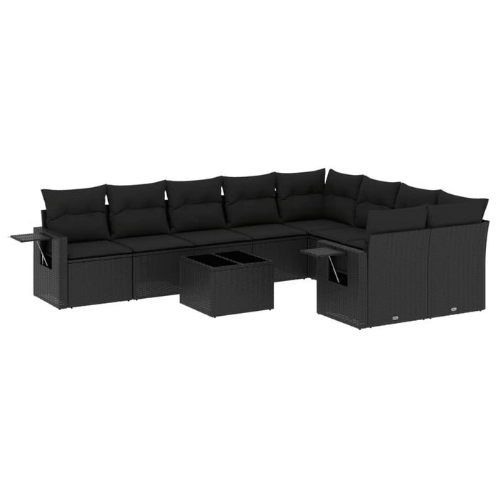 Set Divani da Giardino 10pz con Cuscini in Polyrattan Nero