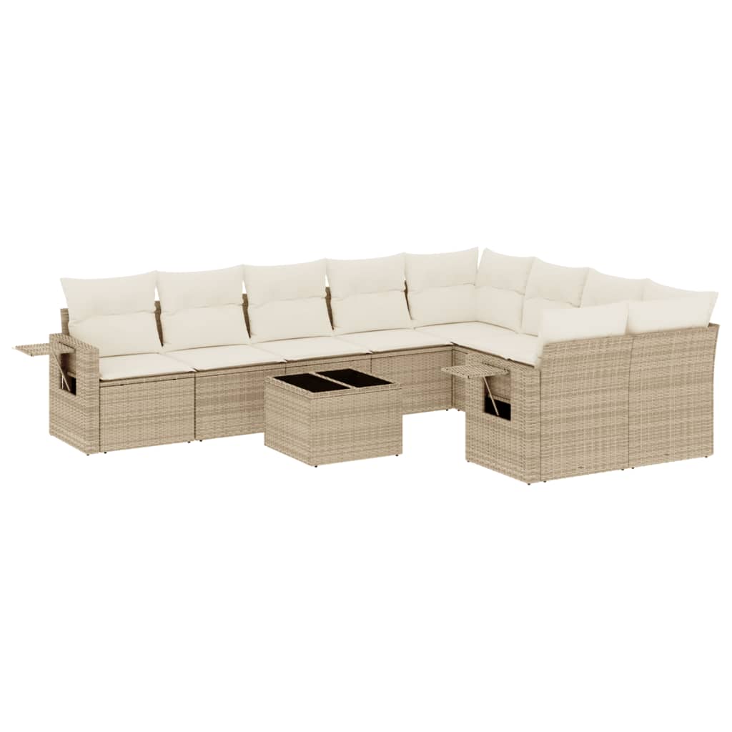 Set Divano da Giardino 10 pz con Cuscini Beige in Polyrattan 3252985